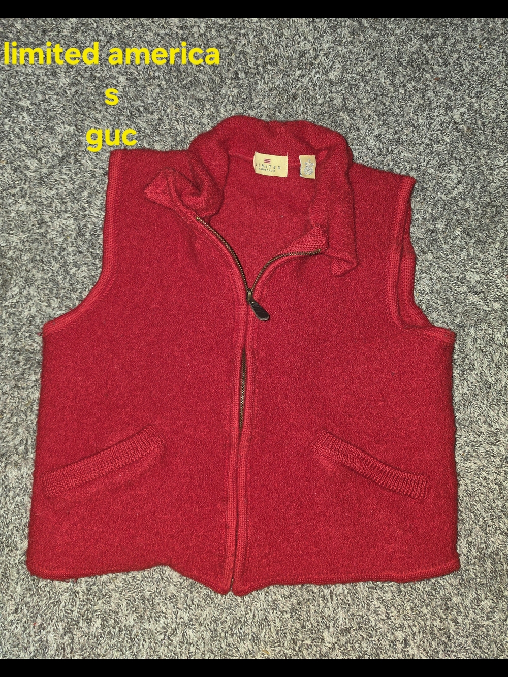 Vintage Limited America Red Boiled Wool Zip Sweater Vest Small GUC